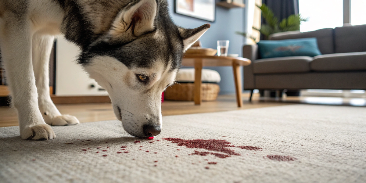 血尿を気にしているハスキー